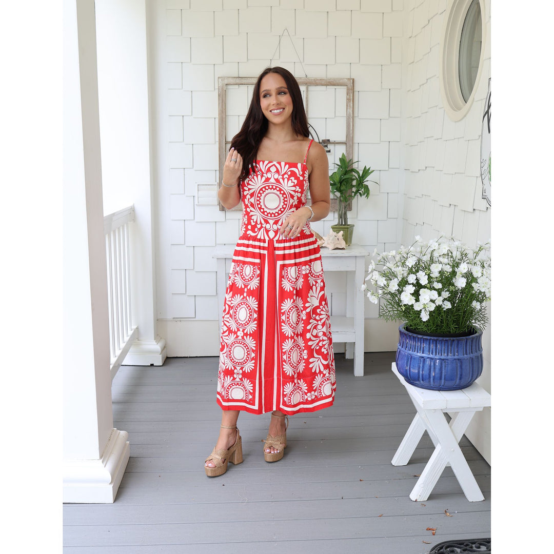 red midi dress 