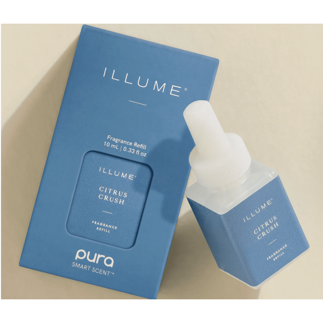 ILLUME Citrus Crush fragrance refill with packaging on a beige background