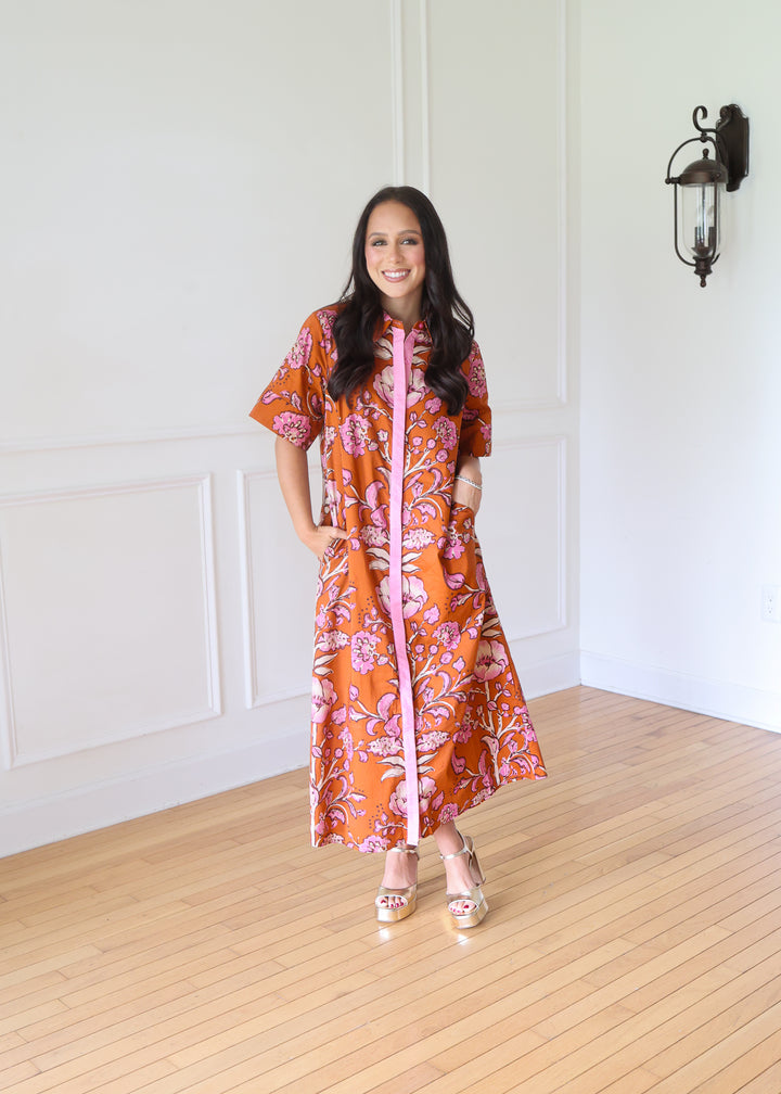 Raelyn Rust Floral Midi Dress