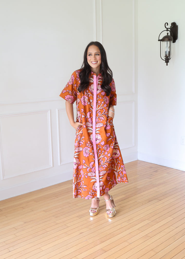 Raelyn Rust Floral Midi Dress