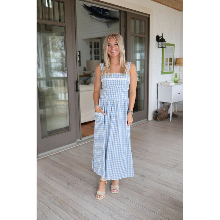 Raylyn Blue Gingham Maxi Dress