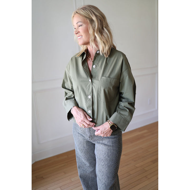 Green Button Up Top