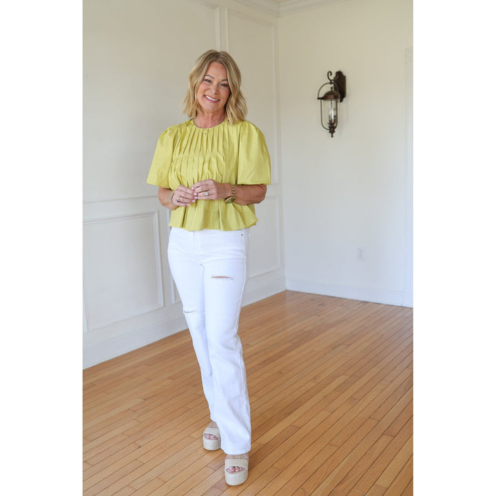 Risen White High Rise Straight Relaxed Jeans with Slit