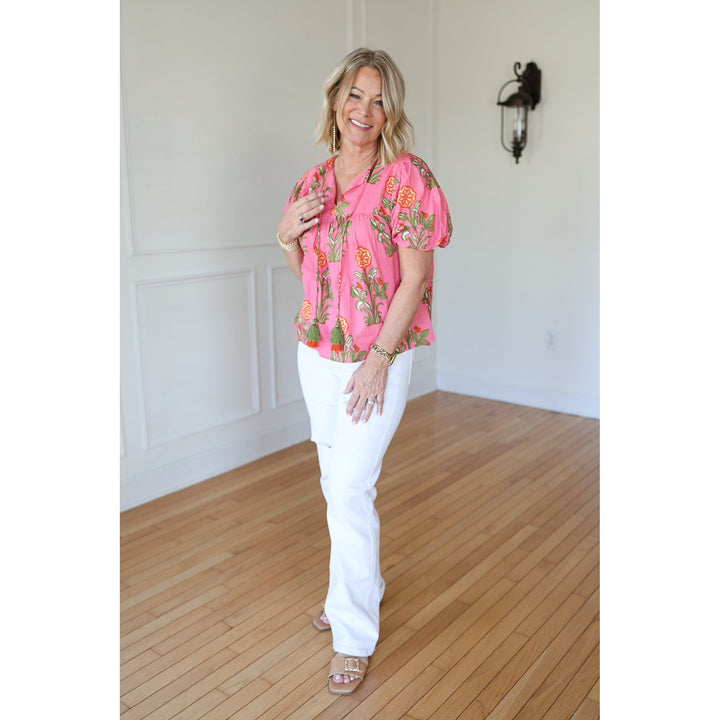 Risen White High Rise Straight Relaxed Jeans with Slit