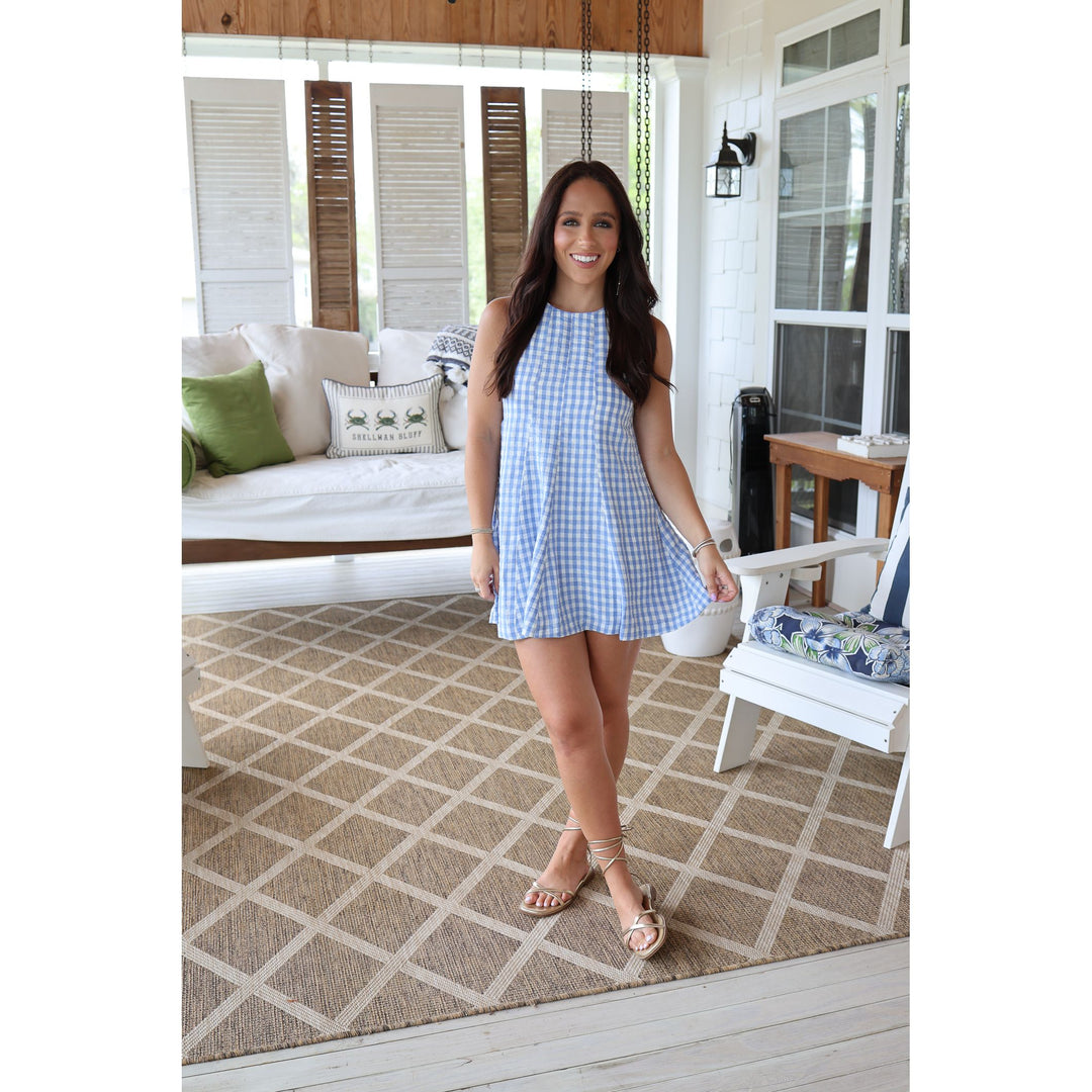 blue gingham romper