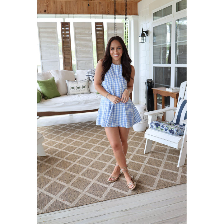 blue gingham romper