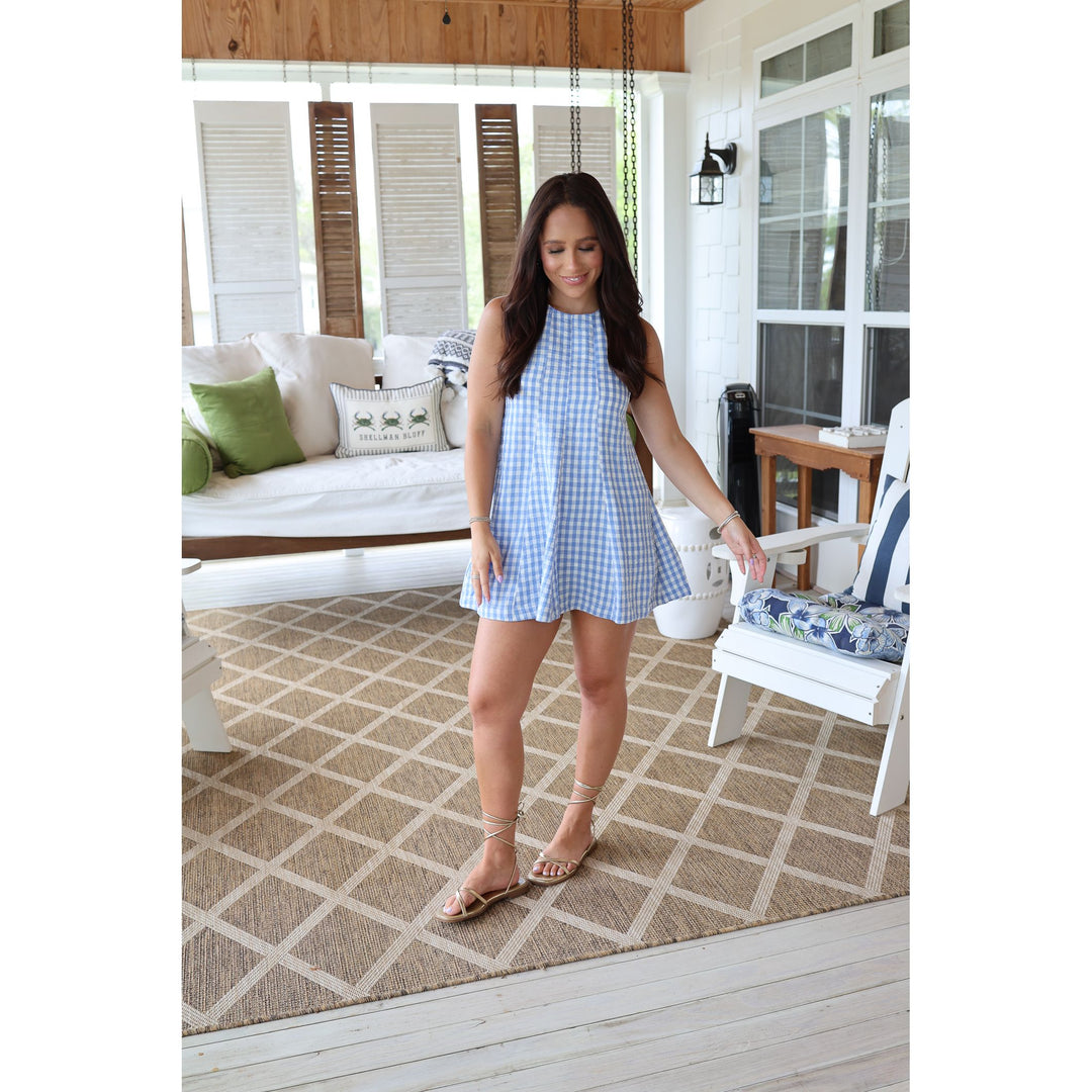 blue gingham romper