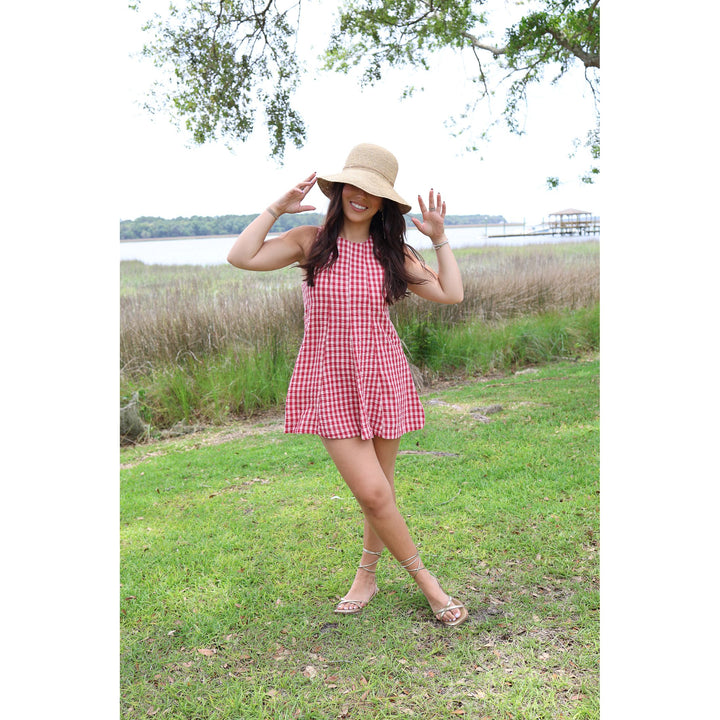 red gingham romper