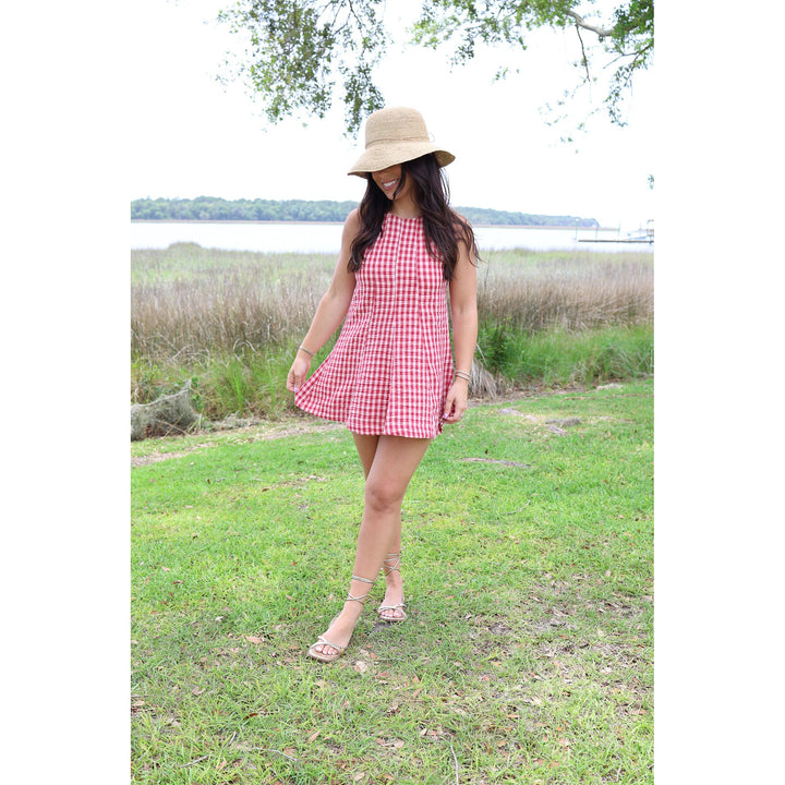 red gingham romper