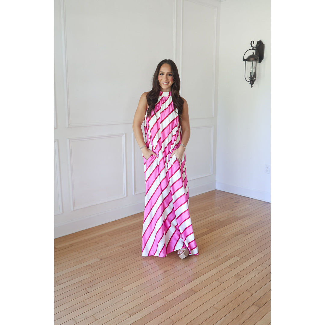 Sadie Cream Pink Striped Maxi Dress Sadie Cream Pink Striped Maxi Dress