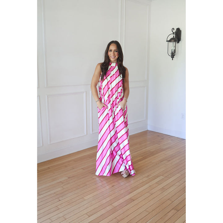 Sadie Cream Pink Striped Maxi Dress
