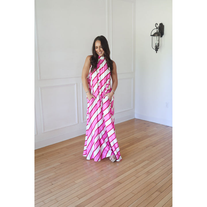 Sadie Cream Pink Striped Maxi Dress