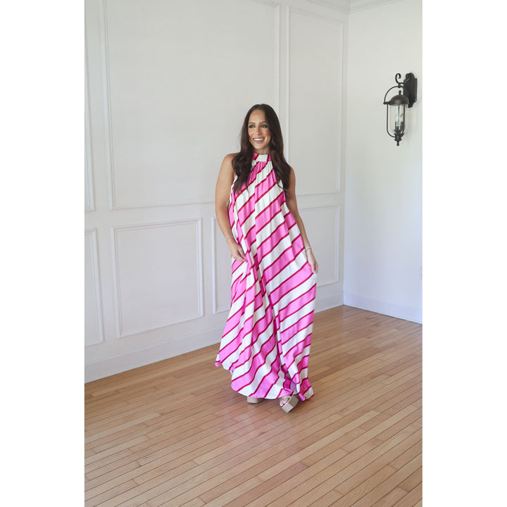Sadie Cream Pink Striped Maxi Dress