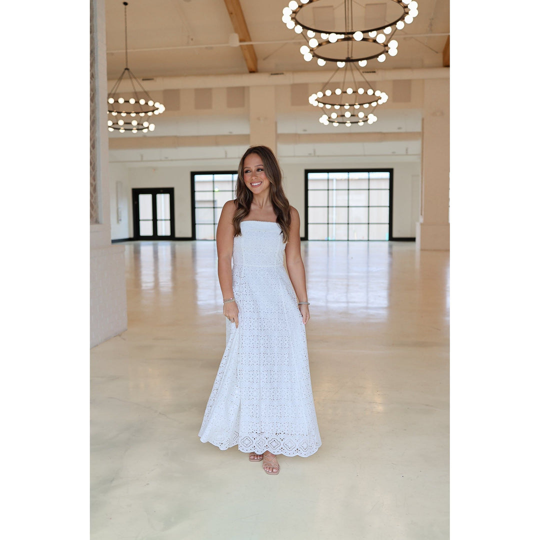 Sadie White Eyelet Tube Midi Dress