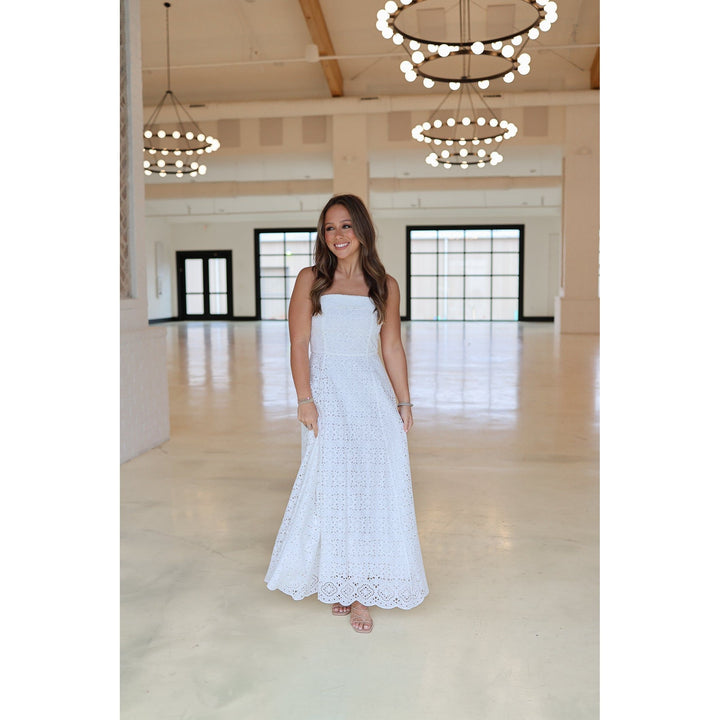 Sadie White Eyelet Tube Midi Dress