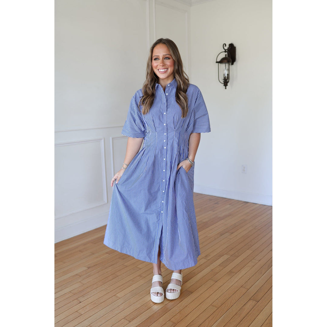 Sapphire Swing Pleated Midi Dress