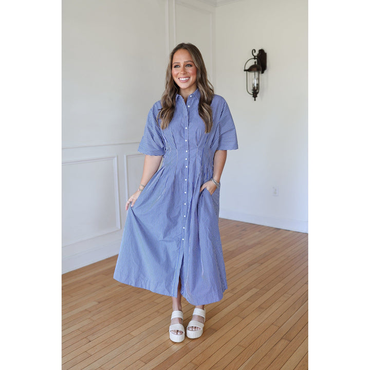 Sapphire Swing Pleated Midi Dress
