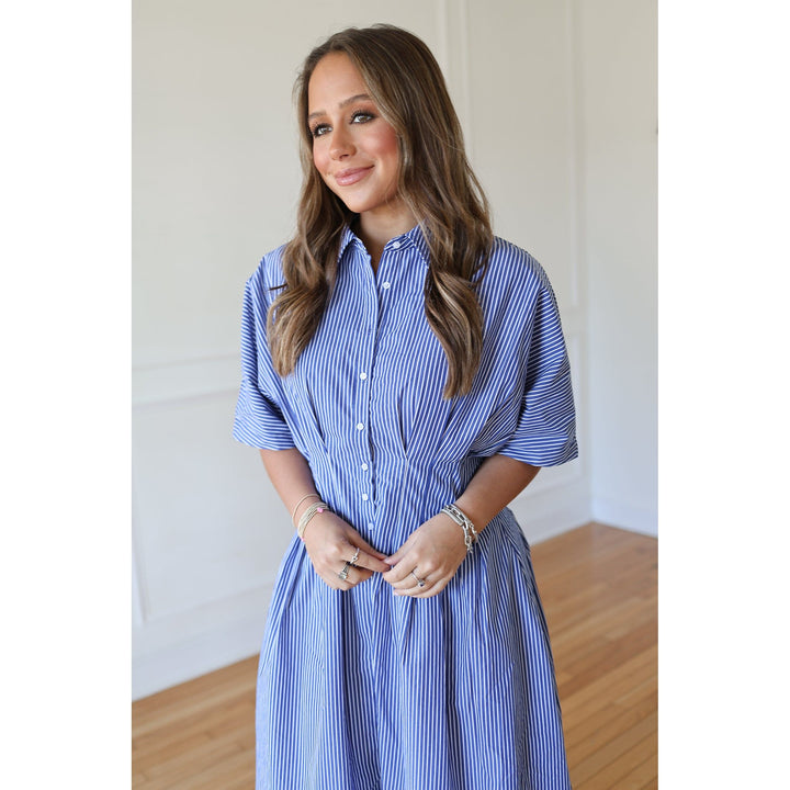 Sapphire Swing Pleated Midi Dress
