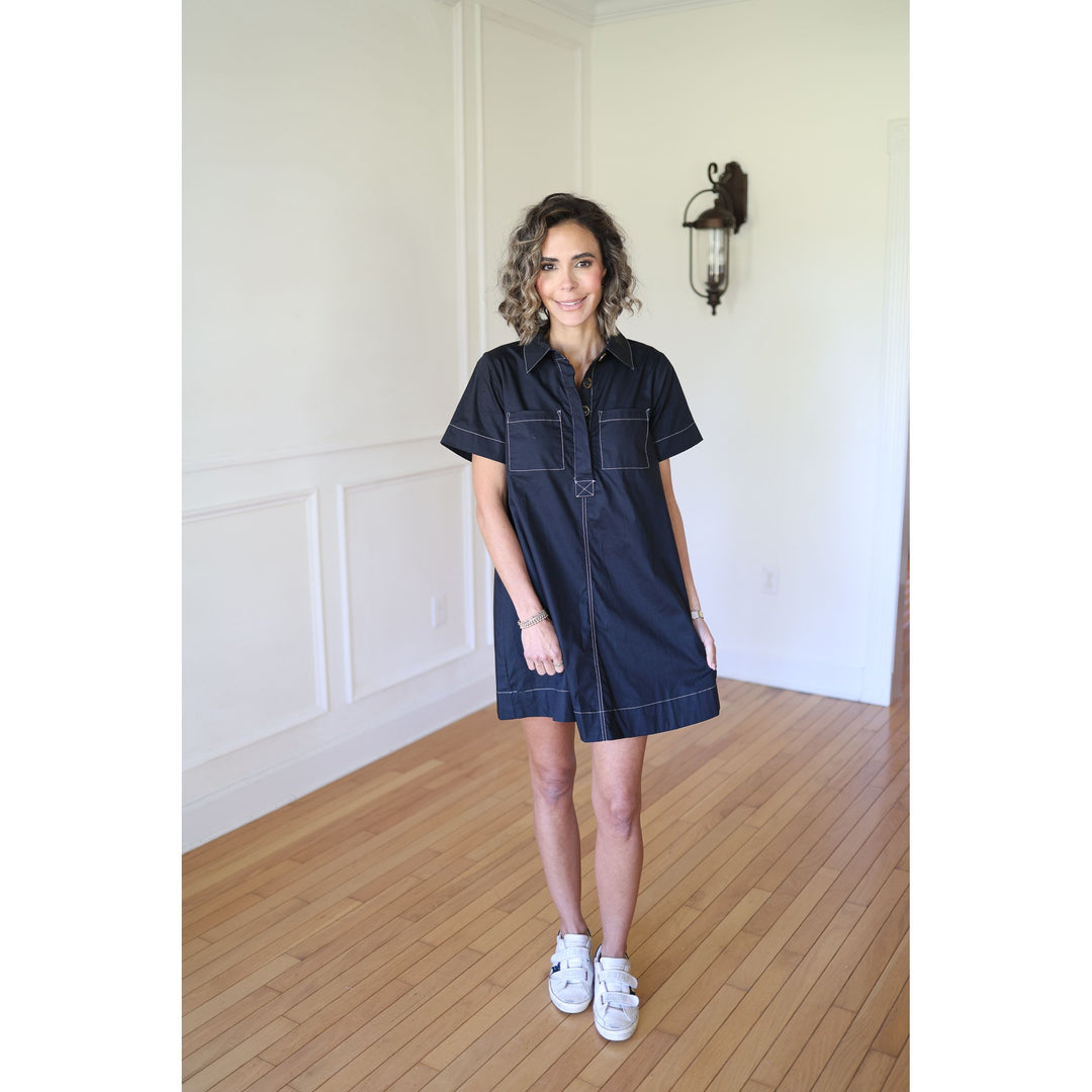 Woman wearing a black dress 