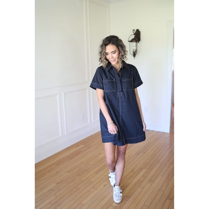 Woman wearing a black dress 