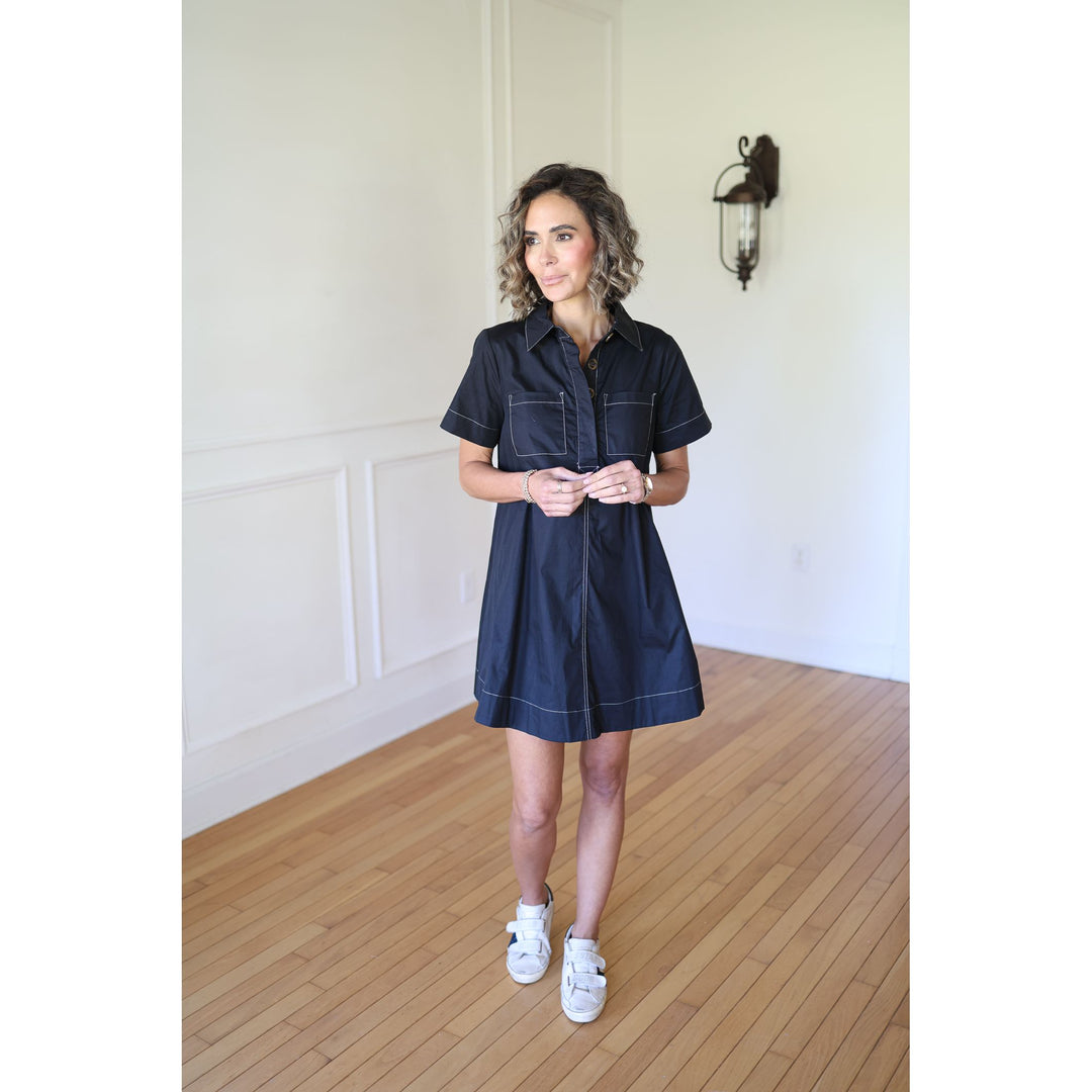 Woman wearing a black dress 