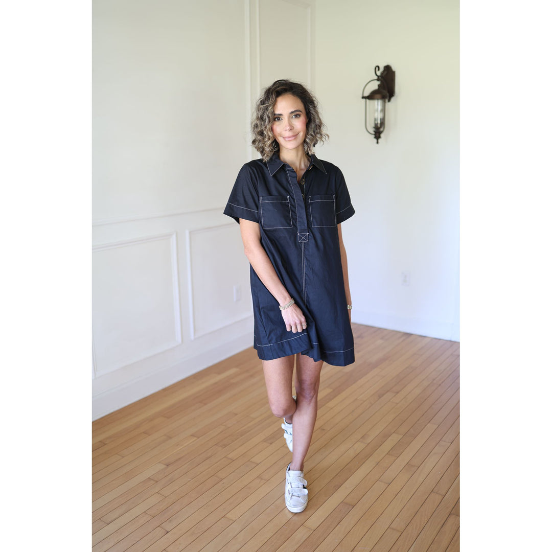 Woman wearing a black dress 