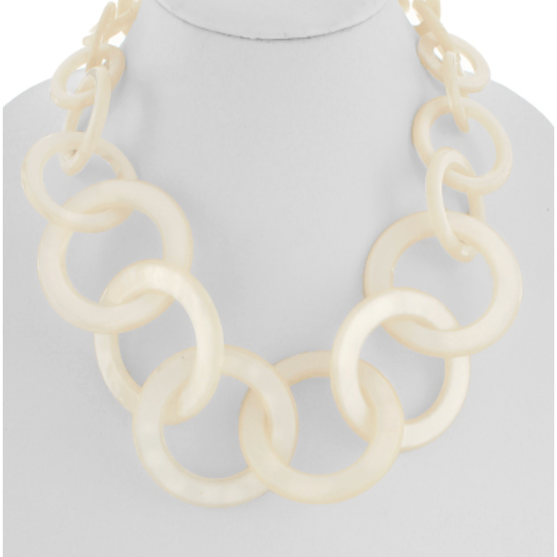 White Open Round Linked Necklace