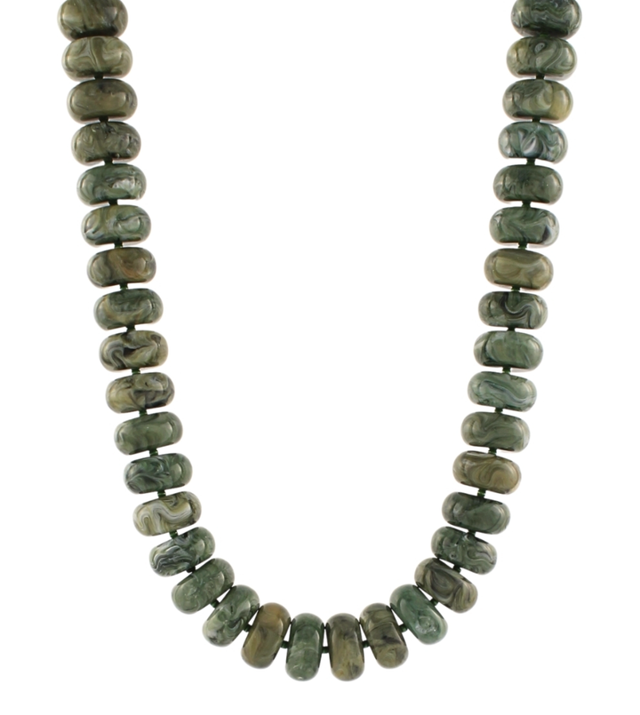 Marble Rondelle Bead Necklace  Olive