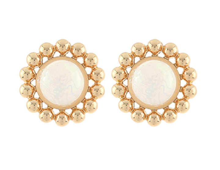 Stone and CCB Ball Earring Ivory