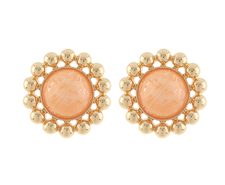 Stone and CCB Ball Earring Peach