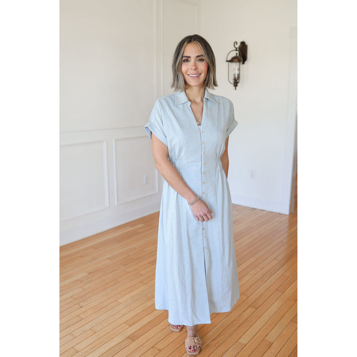 Selina Washed Blue Cotton Midi Dress