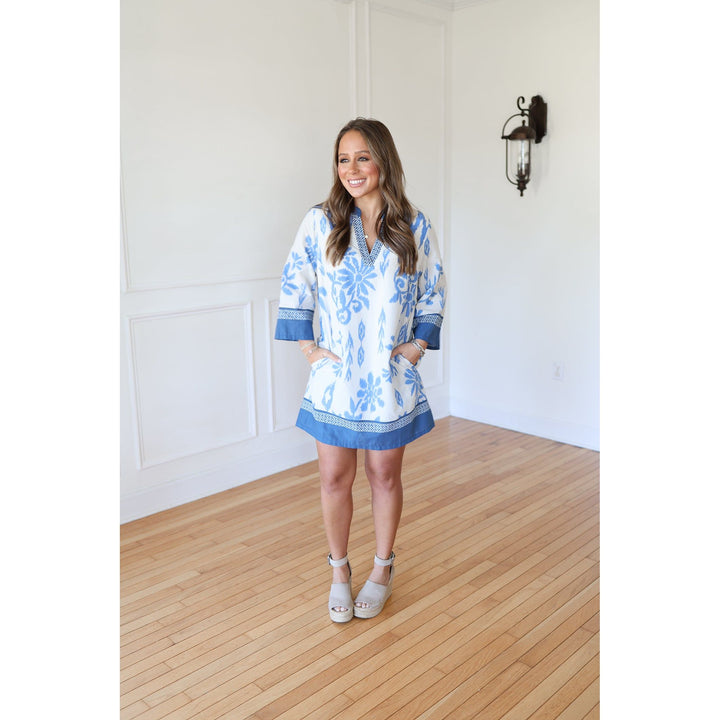 Shari Blue Floral Midi Dress
