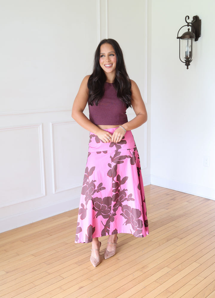 Shyann Pink and Brown Maxi Skirt