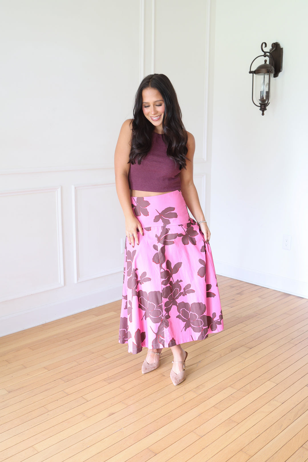 Shyann Pink and Brown Maxi Skirt