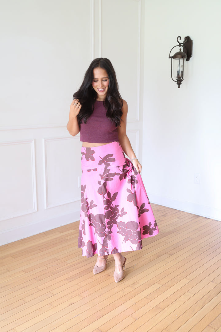 Shyann Pink and Brown Maxi Skirt