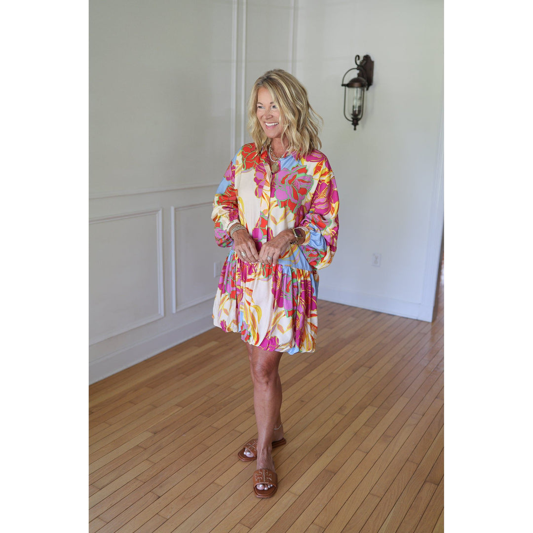 multi floral print mini dress