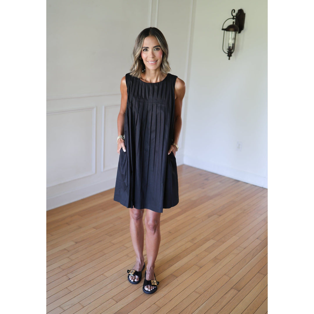 black pleated dress
