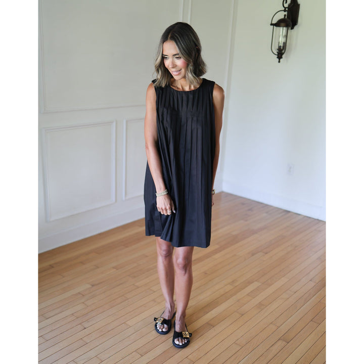 pleated black dress