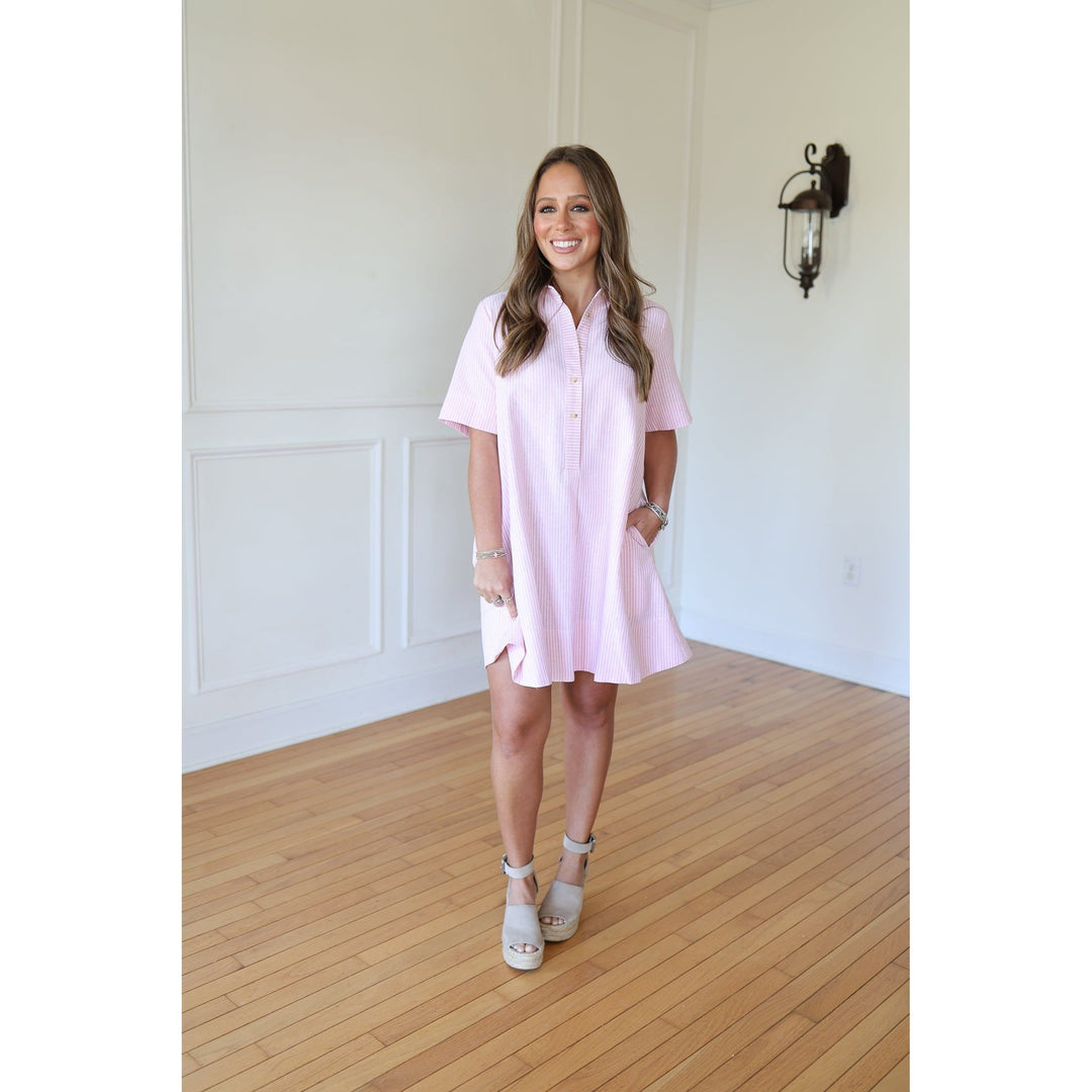 Toby Pink Pin Stripe Mini Shirt Dress