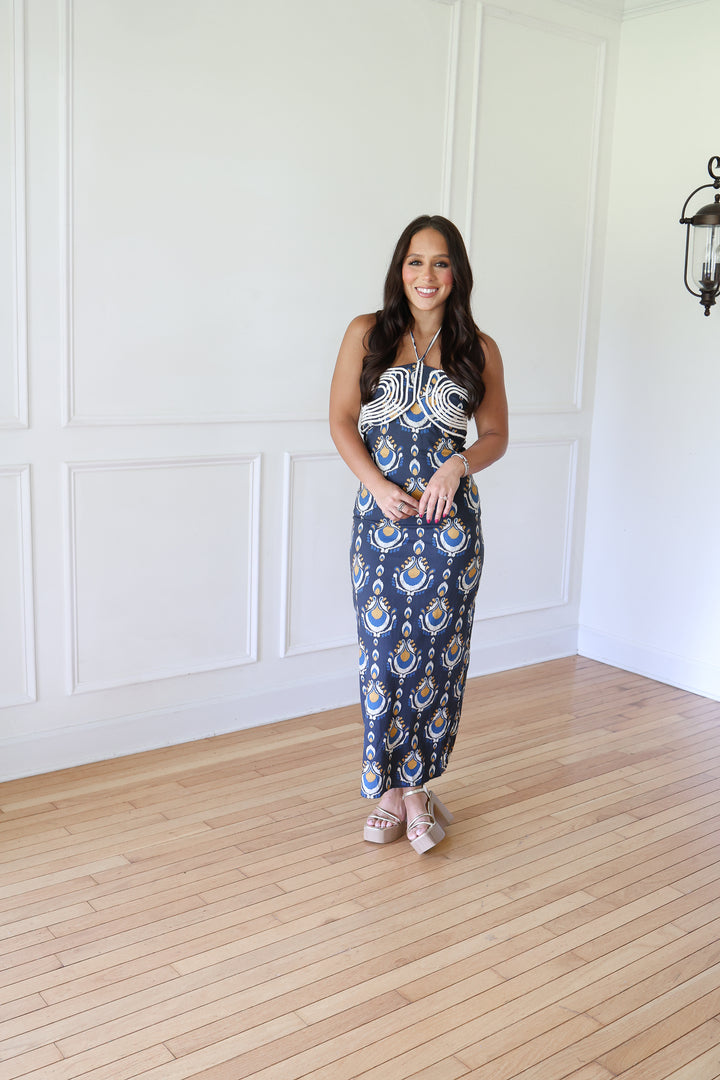 Tristan Navy Printed Maxi Dress