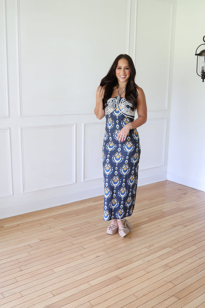 Tristan Navy Printed Maxi Dress