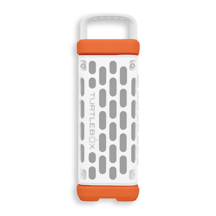 TurtleBite silicone food scoop with orange accents on a white background