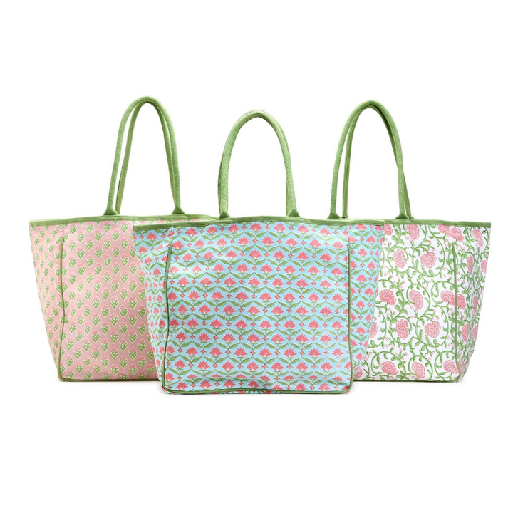 Two's Company Floral Block Print Tote Bag
