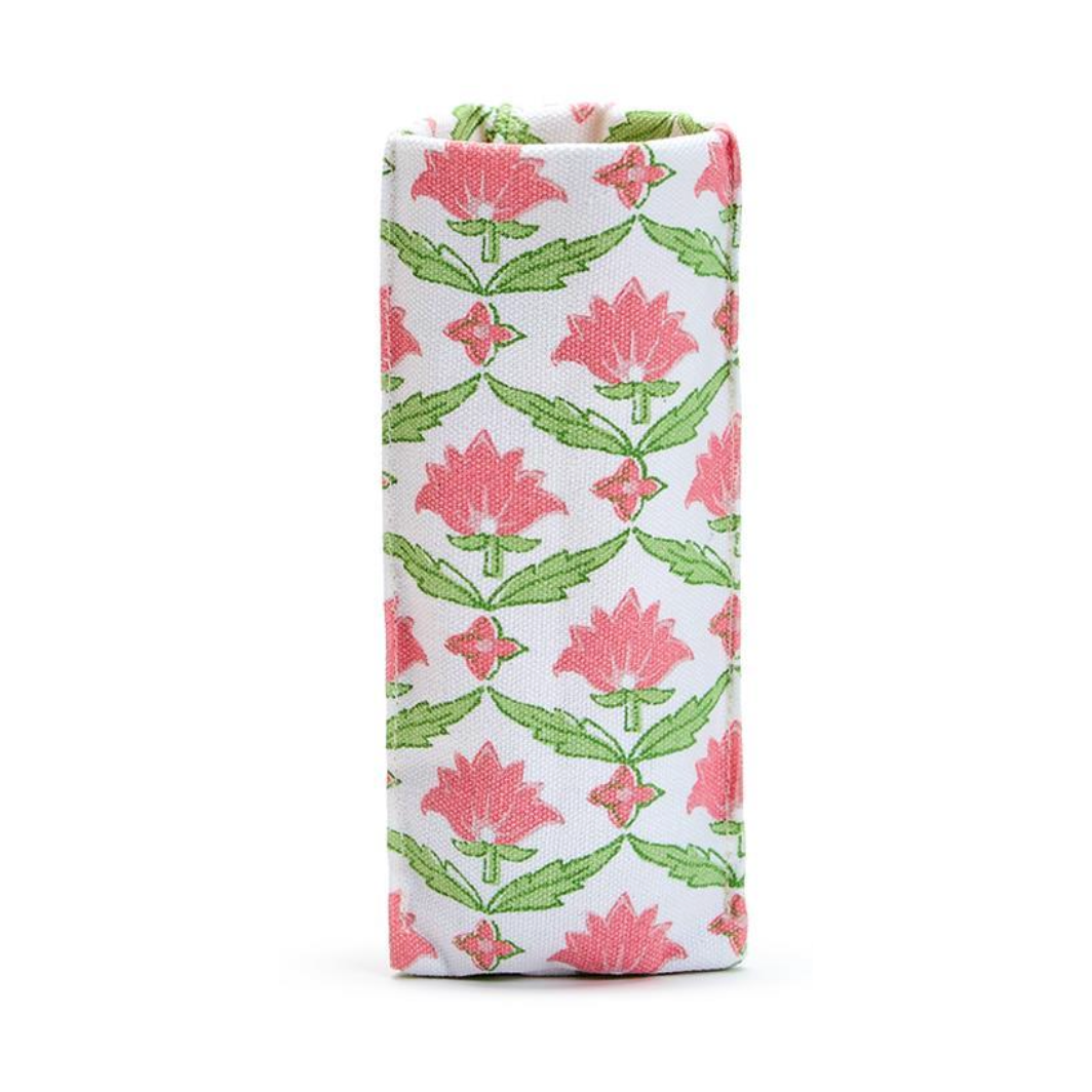 Folded fabric with pink floral pattern 