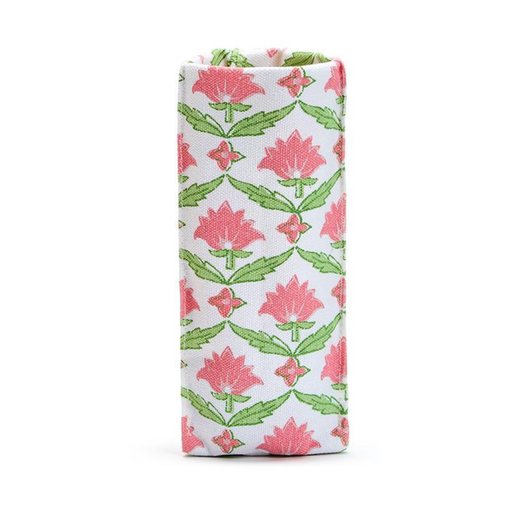 Folded fabric with pink floral pattern 