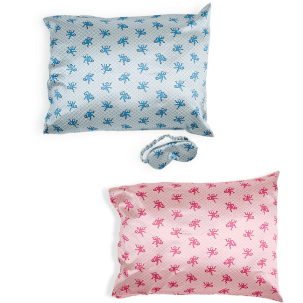 Happy Monkey Print Satin Pillowcase and Eye Mask Set