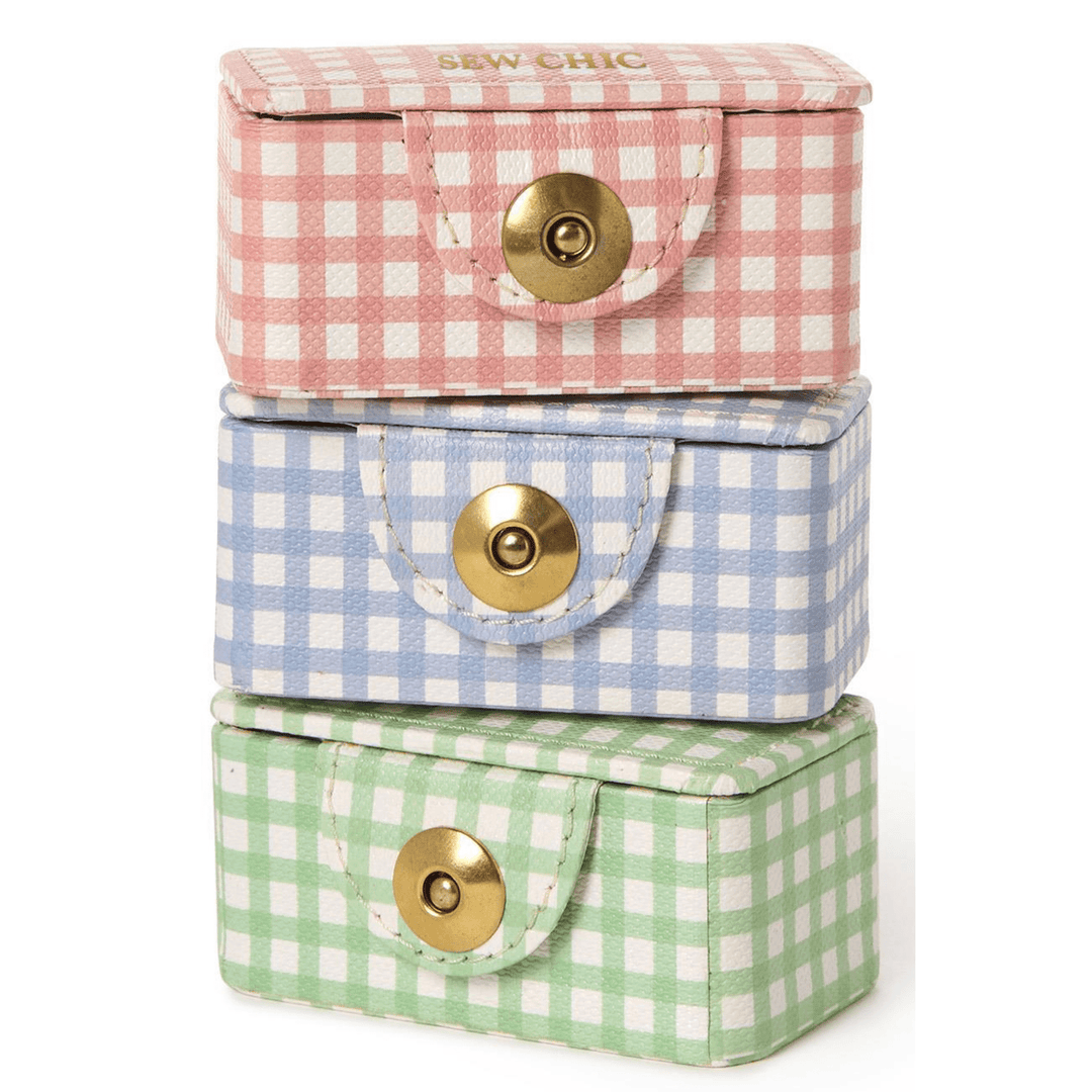 three gingham sewing kits