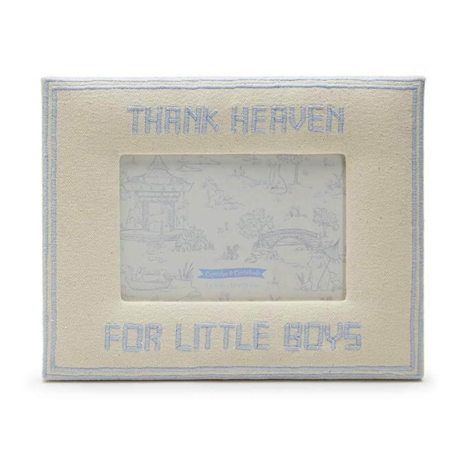 Decorative photo frame with text 'Thank heaven for little boys' 