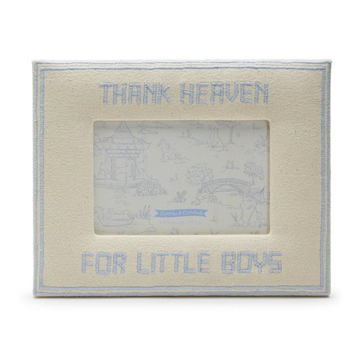 Decorative photo frame with text 'Thank heaven for little boys' 