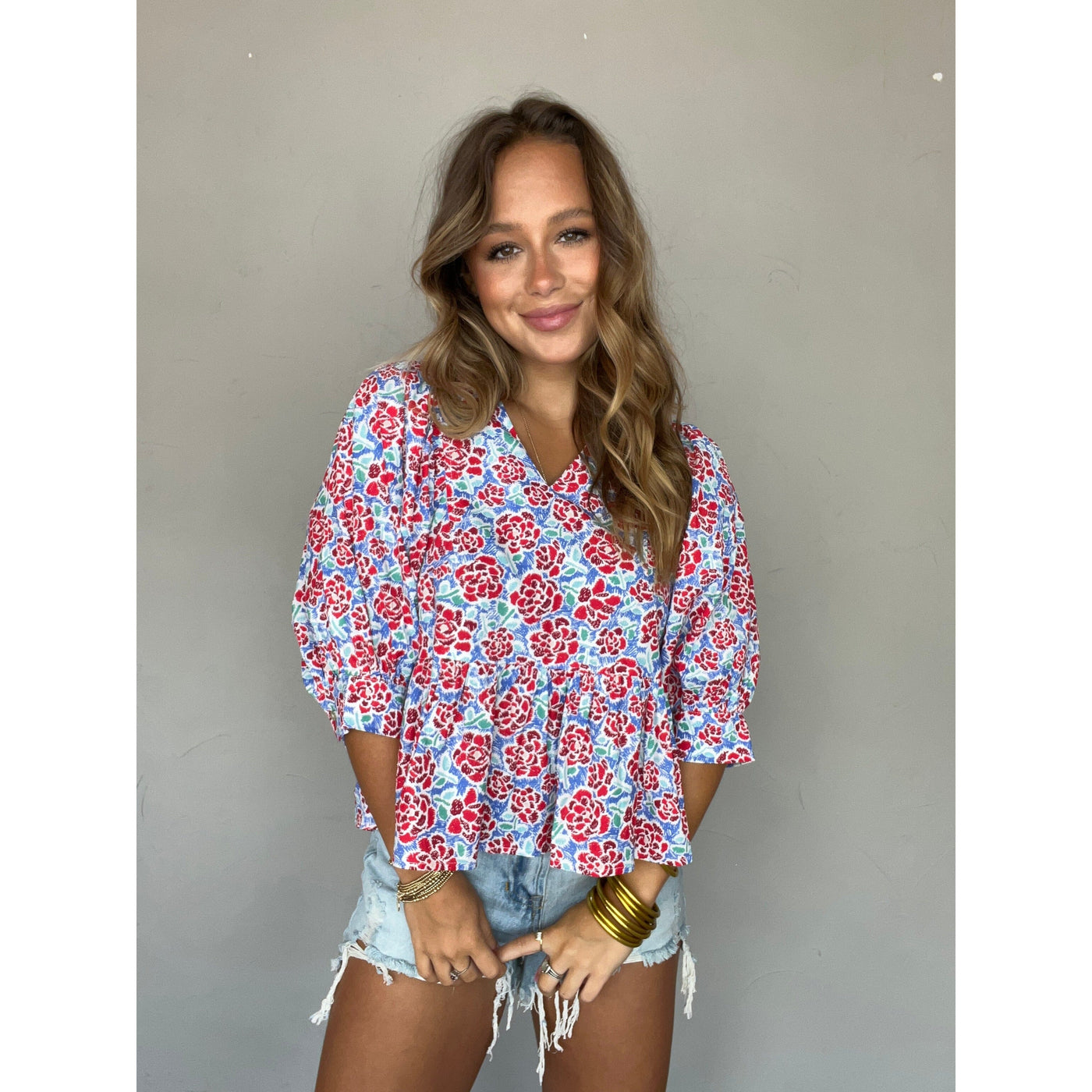 Cori Red Floral Babydoll Top